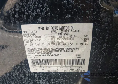 2013 Ford Explorer Xlt from USA, damaged, VIN 1FM5K8D85DGA00602